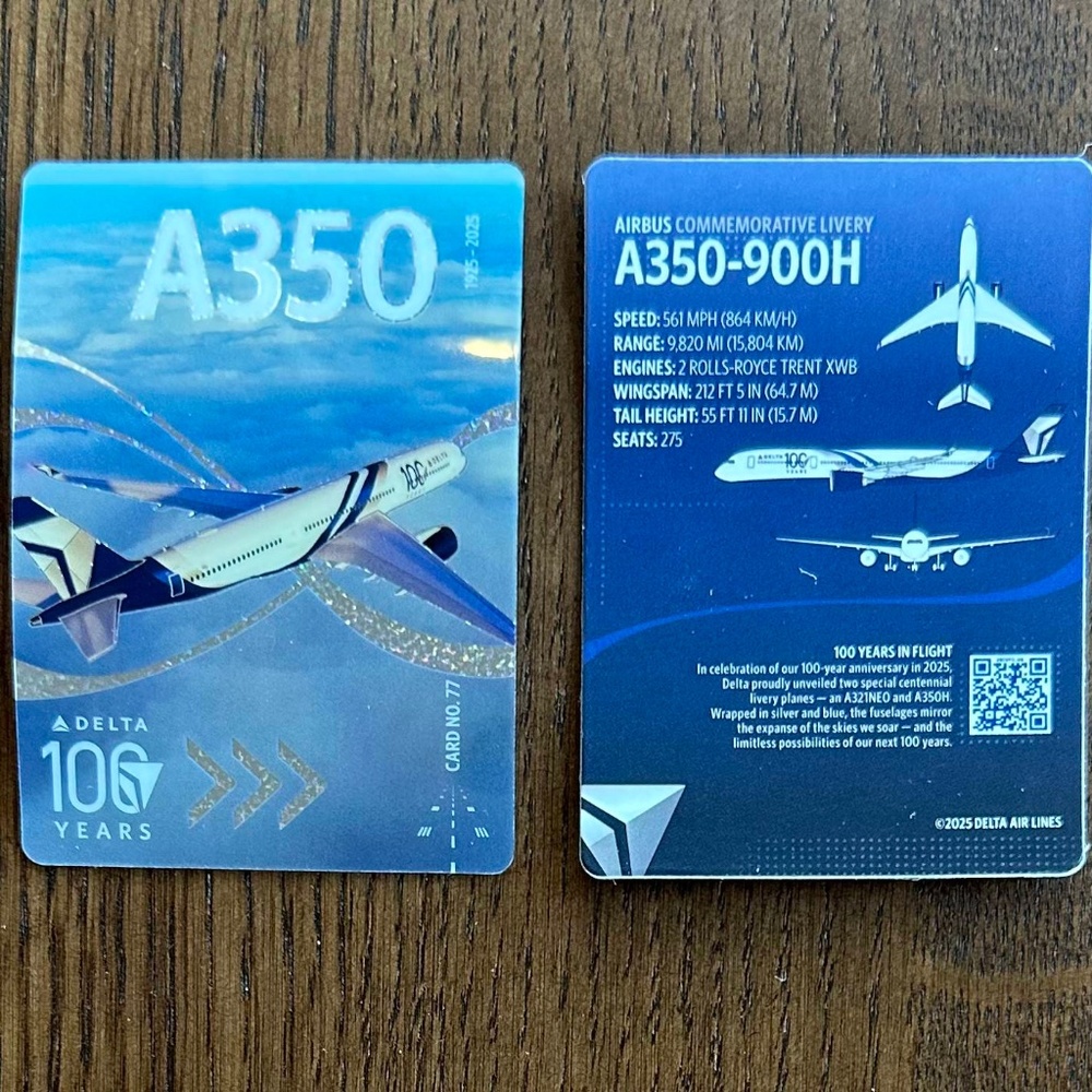 Delta Air Lines Trading Card 2025 #77 Limited Edition 100 Year Airbus A350